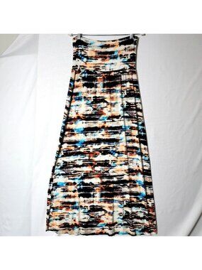 Cynthia Rowley Strapless Tube Top Midi Dress Sz L Water Color Orange Blue Brown